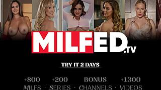 Blonde MILF touches herself, watching us fuck bent over