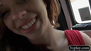 sexy brunette flashes tits and gets pounded in car for cash passionately