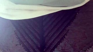 Beautiful teen 18+ Elza Kom shows off her big ass in nylon leggings and lingerie in the bedroom