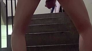 Shemale Ting Xuan WALKS OUTSIDE to PEE, then MASTURBATES and CUMS on her thigh.