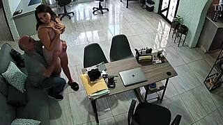 Latina fucks old man ex-teacher in living room first time