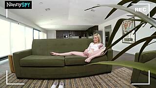 Slutty nanny caught masturbating for voyeur fans