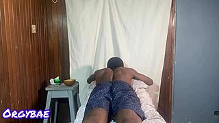 Intense Close Cumshot From Ebony Home Massage With Monster Cock