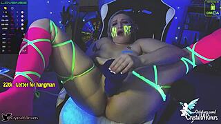 Horny rave girl shows big tits at party.