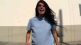 threesome with brunette in fishnet stockings and high heels getting double penetrated