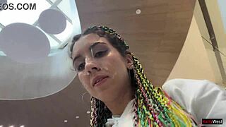 Crazy cumwalk through public mall leads to blowjob in toilet