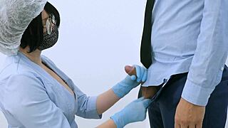 nurse, test my huge dick with gloves, he says