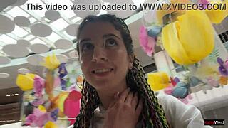 Crazy cumwalk through public mall leads to blowjob in toilet