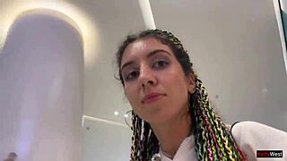 Crazy cumwalk through public mall leads to blowjob in toilet