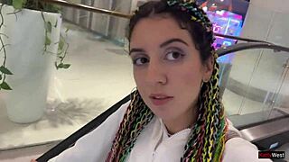 Crazy cumwalk through public mall leads to blowjob in toilet