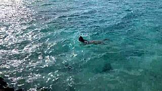 monika fox swims naked on beach bus stop