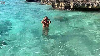 monika fox swims naked on beach bus stop