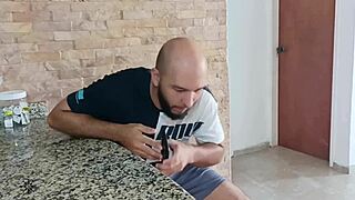 Hey, my hot roommate caught me fingering myself during a steamy video call and jumps in to make me cum hard with his big cock! 🔥💦