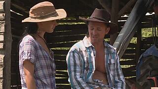 outdoor fuck in a factory with brunette milf and monster cock