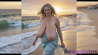 Super cute curvy blonde mom with huge bouncing boobs and saggy tits