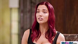 Busty counselor licks ebony pussy.