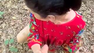 Taking Her to Forest Squeezing Last Cum Drop from Cock