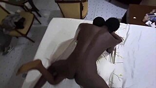 Naughty son feels excitement sneaking up on hot ebony house girl