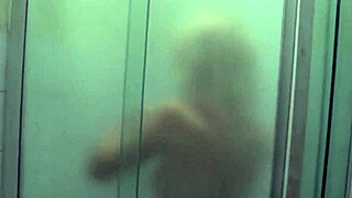 What A Panic! Sexy Blonde Girl Teases In Steamy Shower With Hairy Boobs!