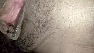 Pretty amateur's shaved pussy gets licked and creampied intensely.