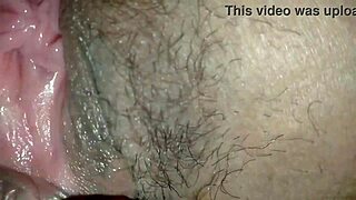 Pretty amateur's shaved pussy gets licked and creampied intensely.