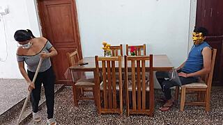 I ask, Want to fuck the maid with big tits while wife's away?