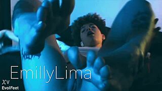 Latina Brunette's Sexy Barefoot Feet Licked Close Up With Big Ass And Legs