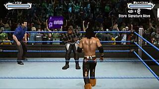 Marrisa battles John Morrison in an intense wrestling match with fetish elements. Action-packed showdown unfolds.