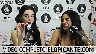 Feeling the passion as bisexual lesbians kiss and play with lollipop in intimate moment