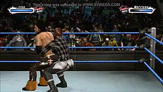 Marrisa battles John Morrison in an intense wrestling match with fetish elements. Action-packed showdown unfolds.