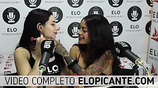 Feeling the passion as bisexual lesbians kiss and play with lollipop in intimate moment