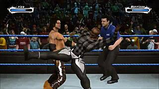 Marrisa battles John Morrison in an intense wrestling match with fetish elements. Action-packed showdown unfolds.