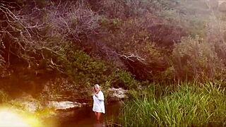 cindy dollar strips red dress and vibes shaved pussy outdoors