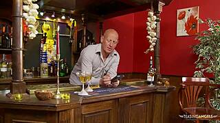 Lusty Brunette Sucks Horny Bartender In Empty Bar