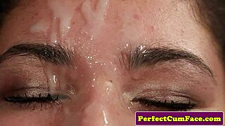 british lingerie babe, suck that cock hard while the voyeur watches your facial cumshot!