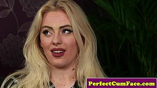 british lingerie babe, suck that cock hard while the voyeur watches your facial cumshot!