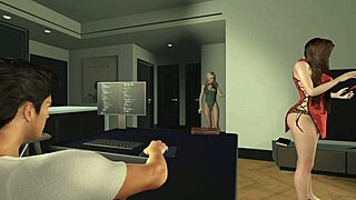 girlfriend sucks big cock while wife watches nearby in 3d hentai pov