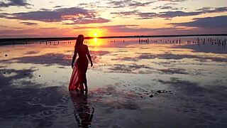 Walk on Red Sunset of Elton Salt Lake