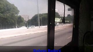 Old man with big cock fucks brunette milf's ass in doggystyle and cowgirl positions inside moving motorhome