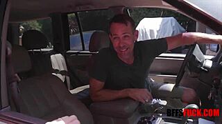 old man hires teen carwash cuties for riding