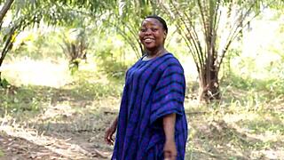 Horny African BBW Wife Meets Monster Cock In Bush