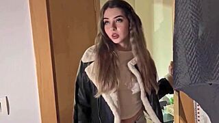 Petite blonde cleaner in jeans gets fucked hard, squirting on big ass.