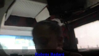 Old man with big cock fucks brunette milf's ass in doggystyle and cowgirl positions inside moving motorhome