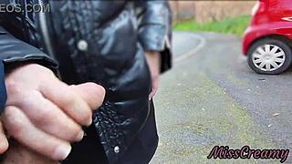 Dick flash - i pull out my cock in front of a hot girl between cars on the public street and she helps me cum - real very risky