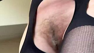 Hairy Milf In Fishnets During A Suggestive Workout At The Gym