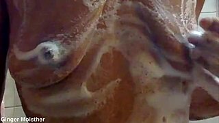 Ginger Moist Her Soapy Wet Nipples Tits Closeup Belly