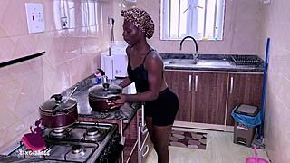 Ebony maid gets facial cum from horny boss!