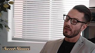 Sweet Sinner Ginger Hottie Fucked in All Positions on Professor's Bed, Cum on Pussy