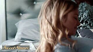 Sweet Sinner Ginger Hottie Fucked in All Positions on Professor's Bed, Cum on Pussy