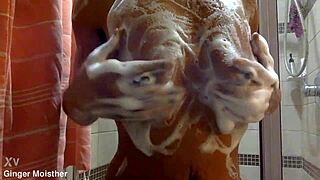 Ginger Moist Her Soapy Wet Nipples Tits Closeup Belly
